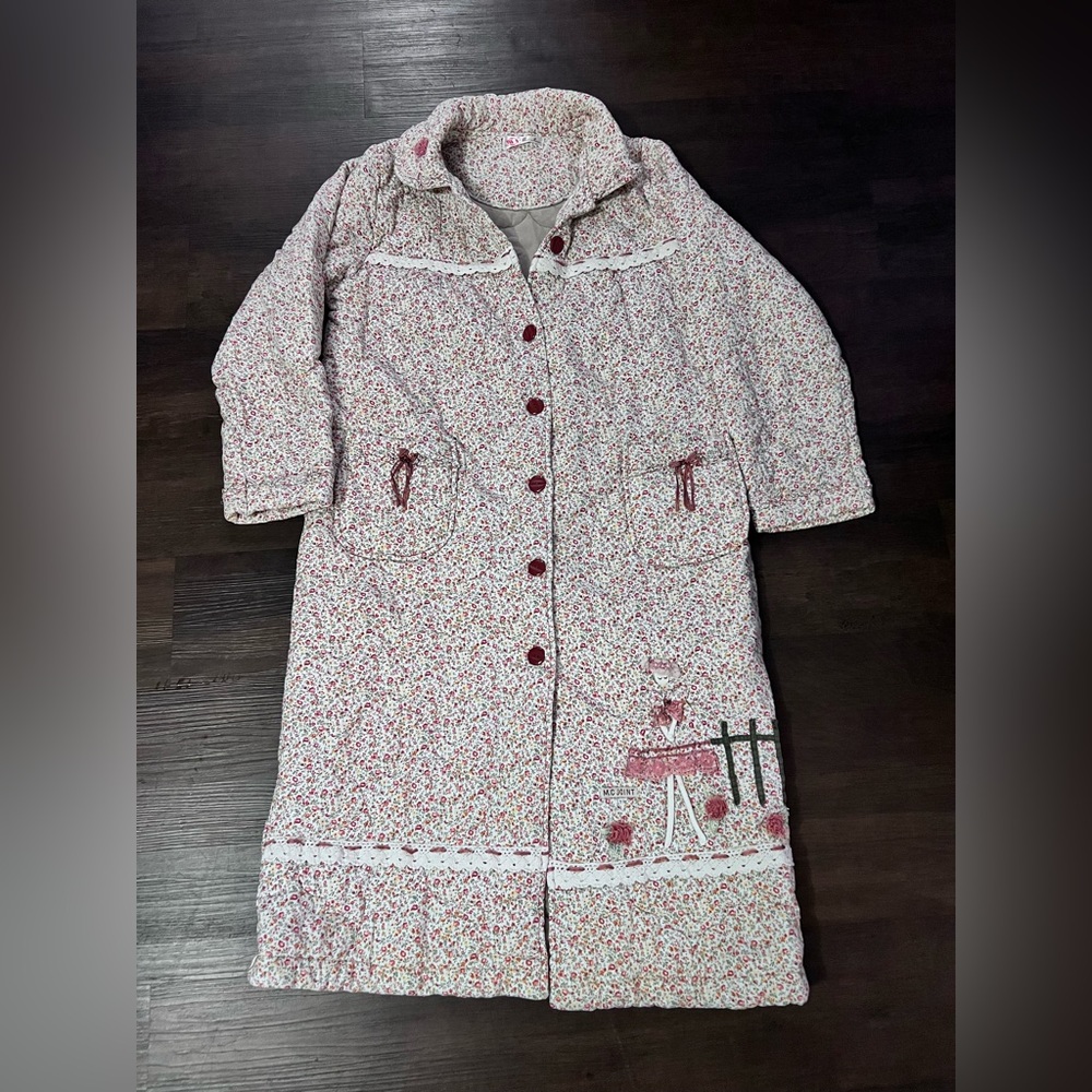 Vintage Floral Robe With Bottoms Long Sleeve Full Length Medium USA
